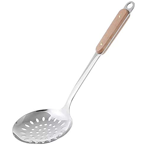 Naidev 1 Piece Kitchen Cooking Stainless Steel Skimmer with Wooden Handle Cooking Tools Gadgets Spatula Set Hook,Slotted Skimmer,Jara (Skimmer, 1) - Image 1