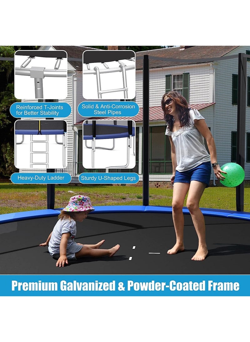 EzzySo ترامبولين 12 قدم مع شبكة أمان، ترامبولين خارجي مع سلة كرة سلة، حصيرة قفز قوية وغطاء زنبركي للأطفال والبالغين، حقيبة تخزين وسلم - Image 3