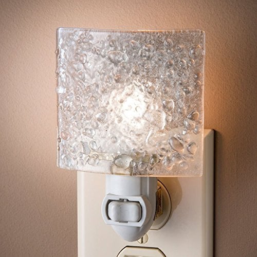 J Devlin Glass Art Stained Glass Night Light – Clear Fused Glass Chip Design, Handcrafted Plug-in Nightlight with Soft Glow, Elegant Home Décor & Gift NTL 155 - Image 1