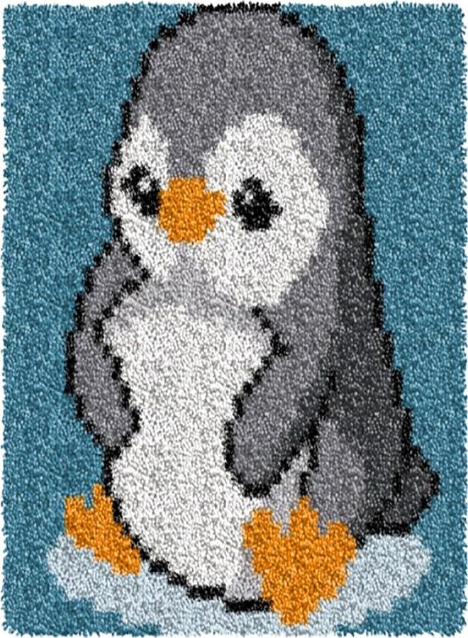 YP Latch Hook Kits for Kids Adults DIY Rug Tapestry Kits with Printed Canvas Embroidery Kits Festival Gifts Home Decoration (Penguin,11.8inch X 11.8inch) - Image 1
