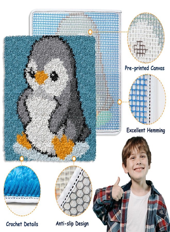 YP Latch Hook Kits for Kids Adults DIY Rug Tapestry Kits with Printed Canvas Embroidery Kits Festival Gifts Home Decoration (Penguin,11.8inch X 11.8inch) - Image 5