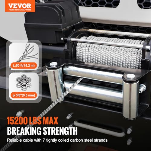 VEVOR Galvanized Steel Winch Cable 38 Inch x 50 Feet 15200 lbs Breaking Strength Wire Winch Rope with Swivel Hook Towing Cable Heavy Duty Universal Fit for SUV Large OffRoad Vehicle Truck - Image 3