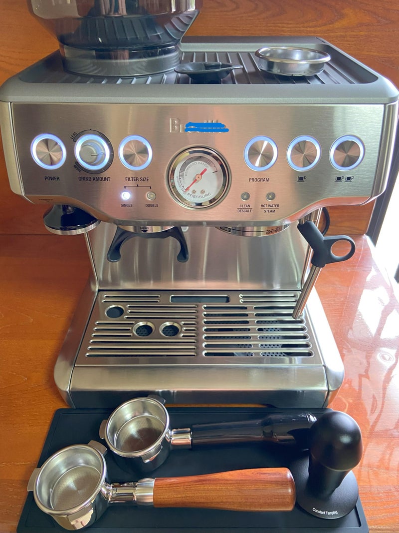 Joytata 54mm Bottomless Portafilter Fits Breville Barista Espresso Machine Stainless Steel Naked Portafilter Along with Double Shot Filter Basket Coffee Bottomless Handle-Wooden - Image 3