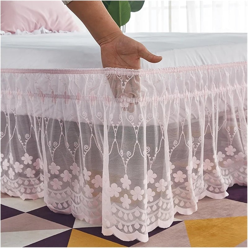Pretty Design 18 Inch Drop Delicate Ruffles Floret Lace Bed Skirt with Strong Elastic Belts-Women/Lady/Girls Love(Pink,180 x 200x 45cm) - Image 2