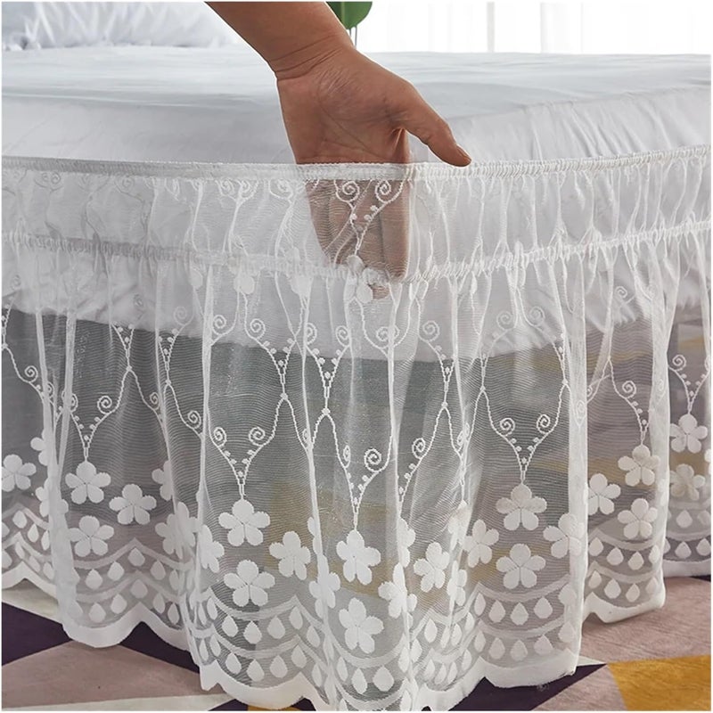 Pretty Design 18 Inch Drop Delicate Ruffles Floret Lace Bed Skirt with Strong Elastic Belts-Women/Lady/Girls Love(Pink,180 x 200x 45cm) - Image 3