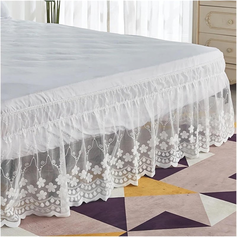 Pretty Design 18 Inch Drop Delicate Ruffles Floret Lace Bed Skirt with Strong Elastic Belts-Women/Lady/Girls Love(Pink,180 x 200x 45cm) - Image 5