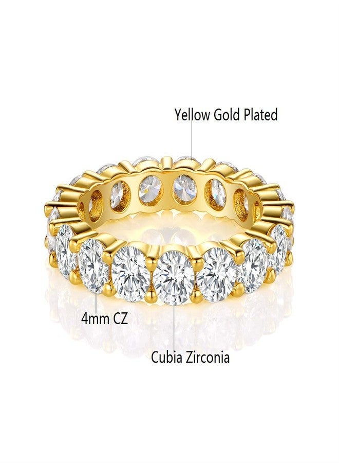 MDFUN 18K Yellow Gold Plated 4.0 Round Cubic Zirconia Eternity, Engagement, Wedding Band Ring for Women (8) - Image 2