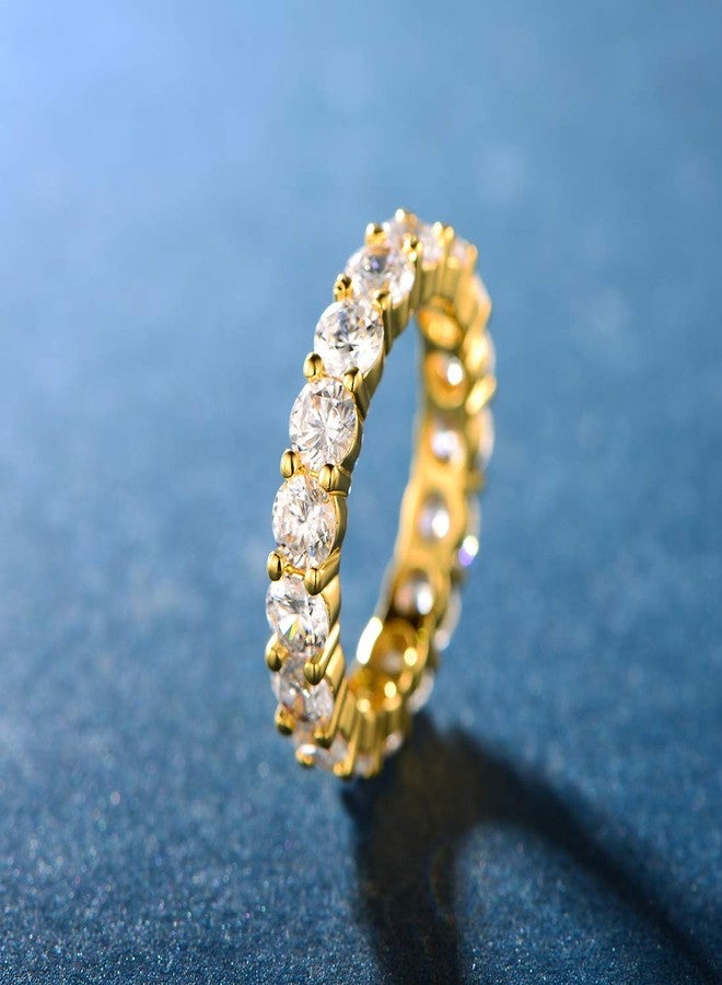 MDFUN 18K Yellow Gold Plated 4.0 Round Cubic Zirconia Eternity, Engagement, Wedding Band Ring for Women (8) - Image 3