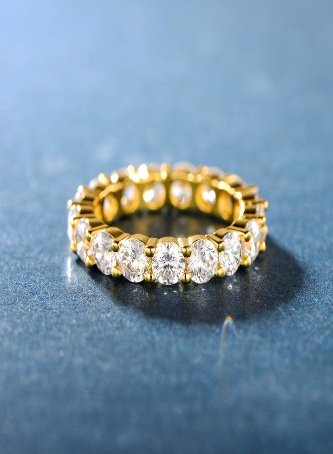 MDFUN 18K Yellow Gold Plated 4.0 Round Cubic Zirconia Eternity, Engagement, Wedding Band Ring for Women (8) - Image 4