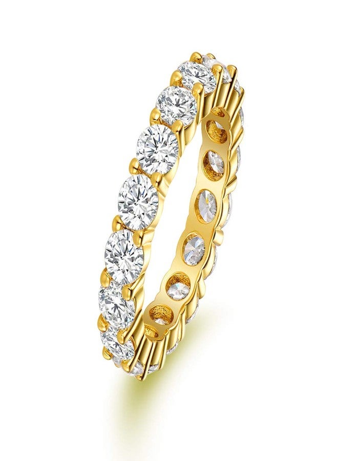MDFUN 18K Yellow Gold Plated 4.0 Round Cubic Zirconia Eternity, Engagement, Wedding Band Ring for Women (8) - Image 1