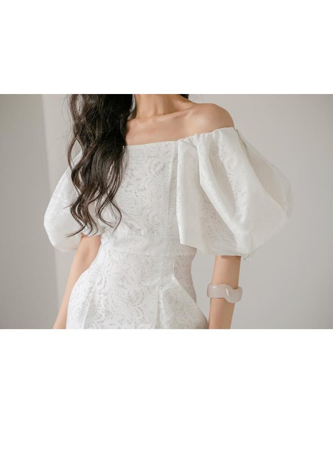 Madam Uniq Unique Elegant Off-Shoulder Lantern Sleeve Cinched Waist Maxi Dress  - Image 5
