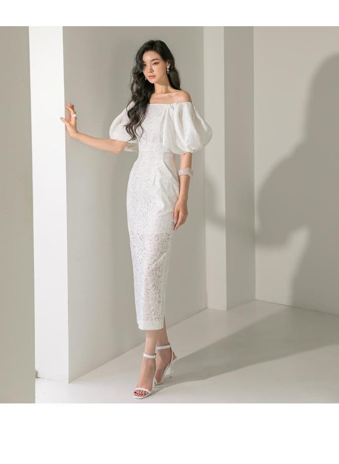 Madam Uniq Unique Elegant Off-Shoulder Lantern Sleeve Cinched Waist Maxi Dress  - Image 3