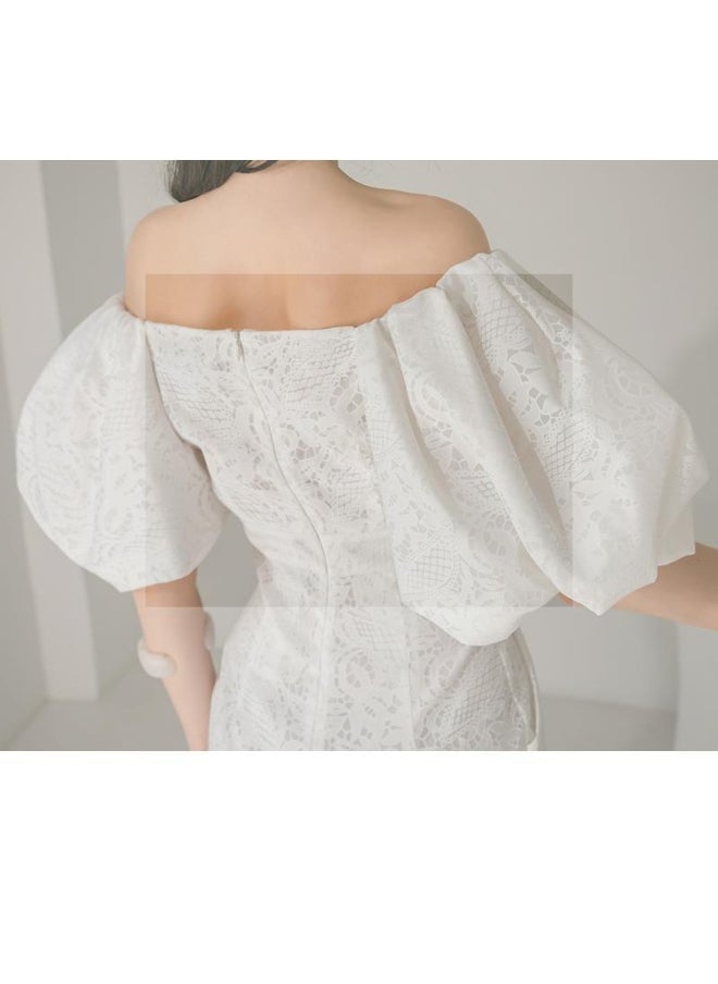Madam Uniq Unique Elegant Off-Shoulder Lantern Sleeve Cinched Waist Maxi Dress  - Image 4