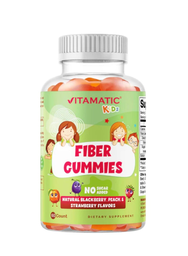 Vitamatic Kids Fiber Gummies Natural Blackberry Peach & Strawberry Flavors 60 Gummies