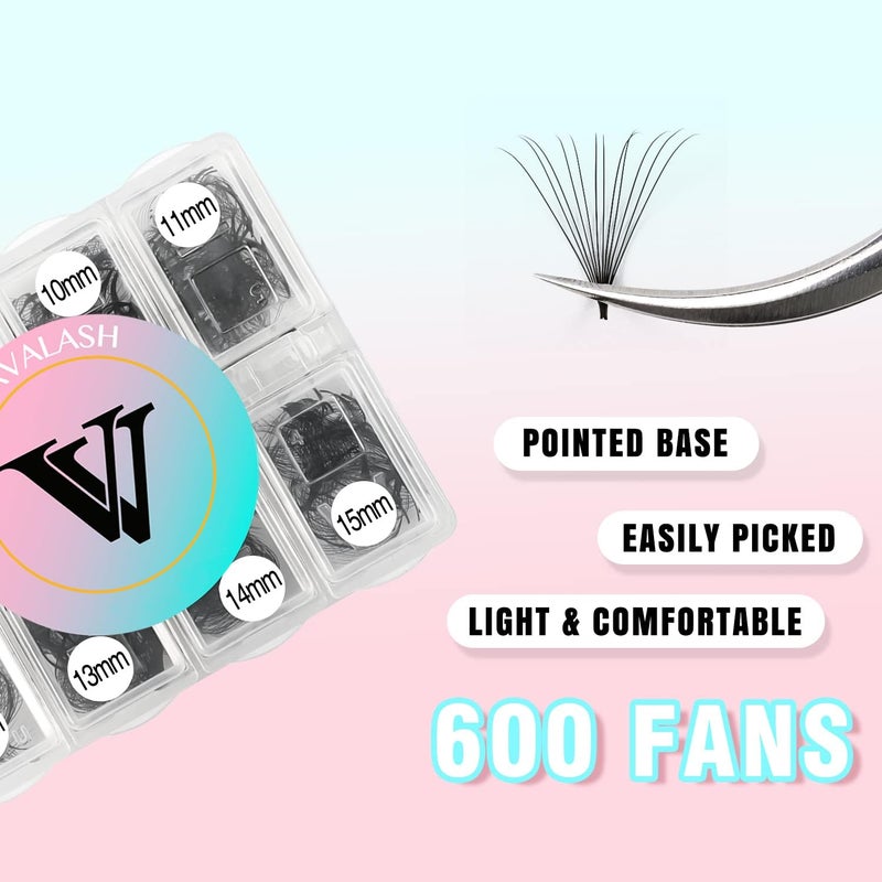 VAVALASH 600 Fans Premade Fans Eyelash Extensions 5D 6D 7D 8D 10D 12D 14D 16D 24D Premade Lash Fans 8-15mm Mixed Length Promade Loose Fans Thin Base Premade Volume Lash Extension(12D-0.05-D-8-15mm) - Image 2
