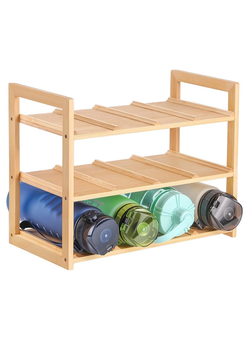 Natural Beech Wood Water Bottle Organizer Rack, 12 Freestanding Water Bottle Holder, Sturdy Water Cup Stand Storage for Cabinet Kitchen Countertops, Table Top - Image 2