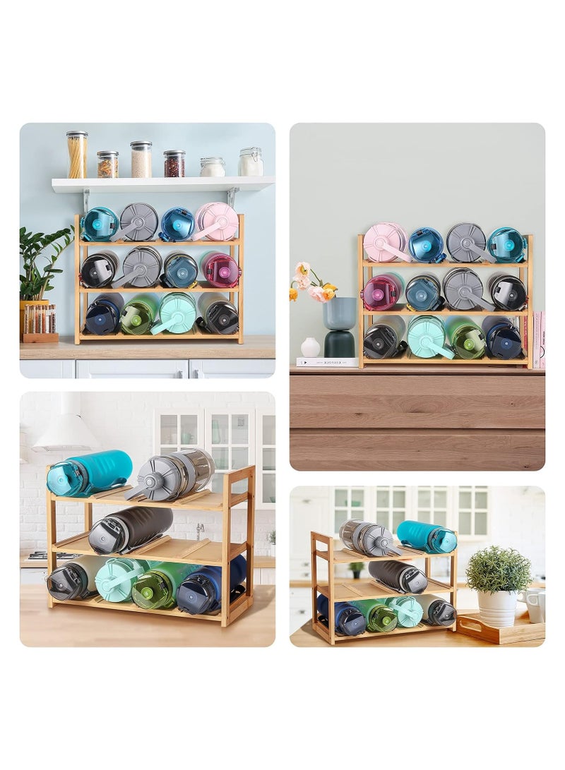 Natural Beech Wood Water Bottle Organizer Rack, 12 Freestanding Water Bottle Holder, Sturdy Water Cup Stand Storage for Cabinet Kitchen Countertops, Table Top - Image 5