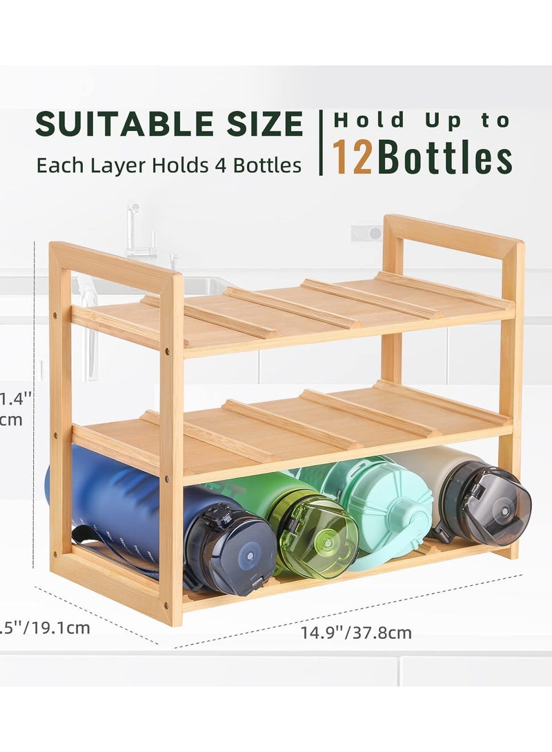 Natural Beech Wood Water Bottle Organizer Rack, 12 Freestanding Water Bottle Holder, Sturdy Water Cup Stand Storage for Cabinet Kitchen Countertops, Table Top - Image 3