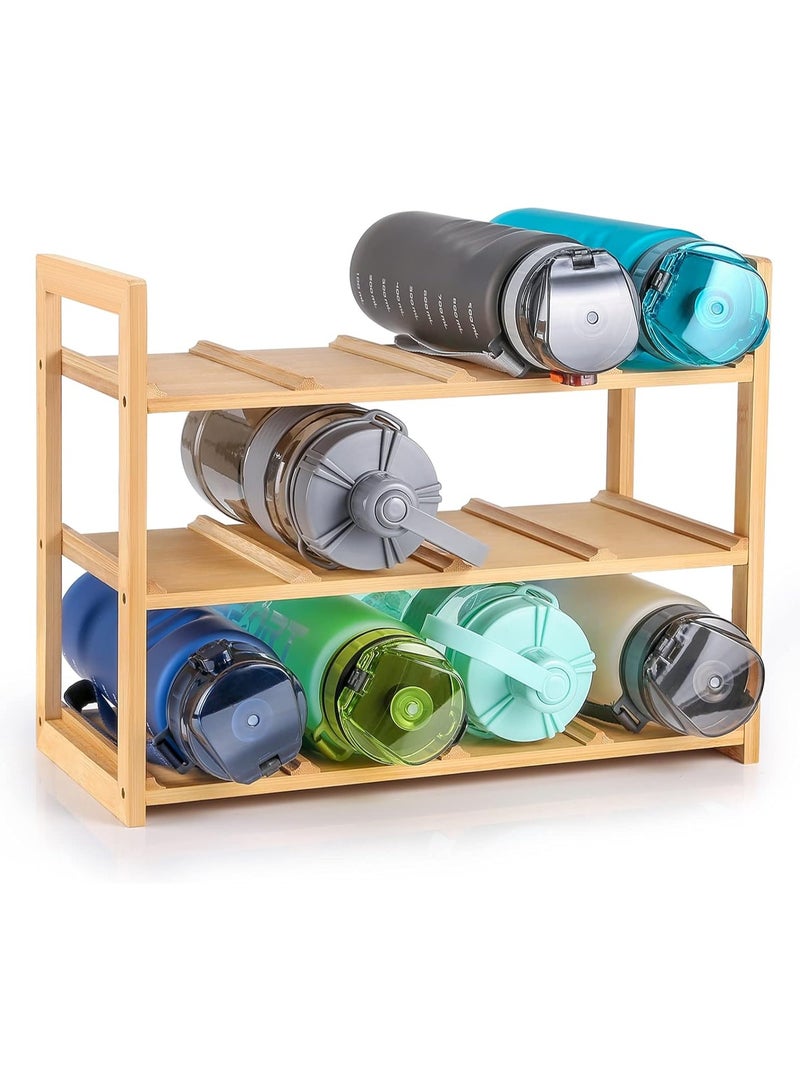 Natural Beech Wood Water Bottle Organizer Rack, 12 Freestanding Water Bottle Holder, Sturdy Water Cup Stand Storage for Cabinet Kitchen Countertops, Table Top - Image 1