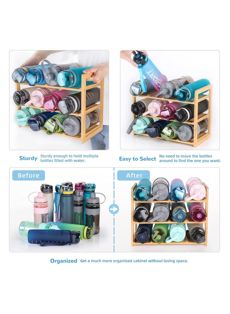 Natural Beech Wood Water Bottle Organizer Rack, 12 Freestanding Water Bottle Holder, Sturdy Water Cup Stand Storage for Cabinet Kitchen Countertops, Table Top - Image 4