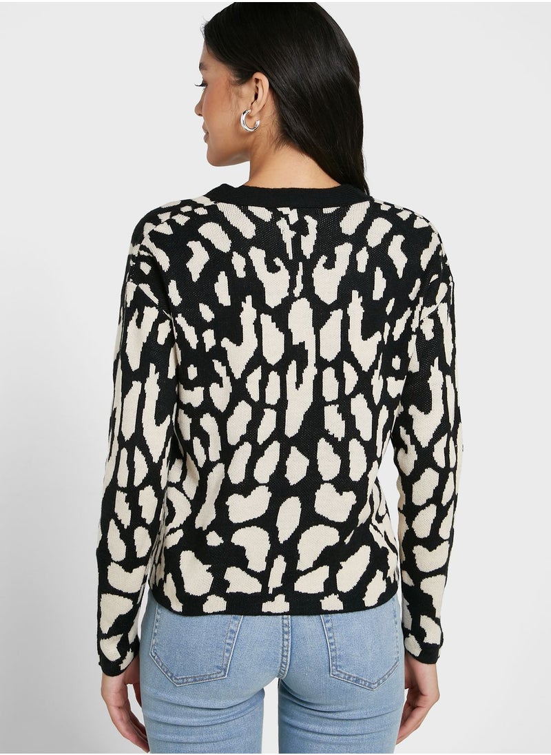 ELLA - Printed Intarsia Cardigan - Image 1