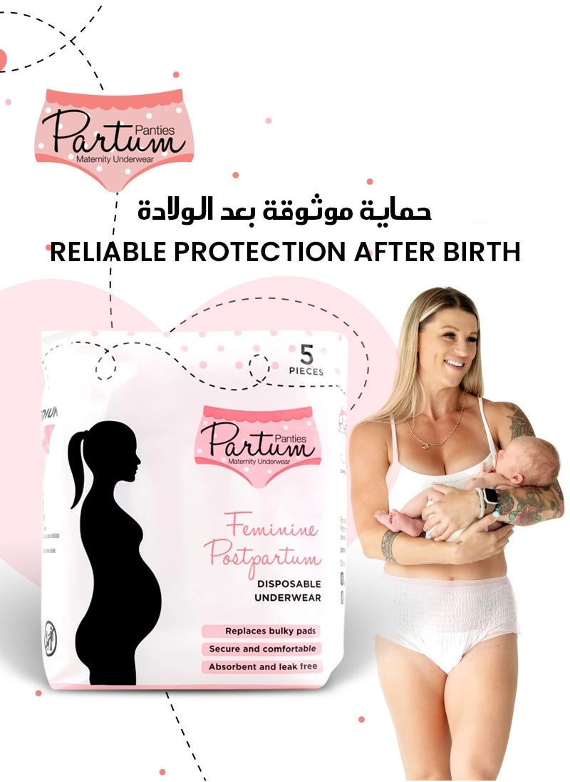 High-Waisted 5-Pack Bundle Disposable Postpartum Underwear | Large Size 100-140CM Hips | Soft & Absorbent | Ideal for Postpartum Recovery | Comfortable & Leak-Free