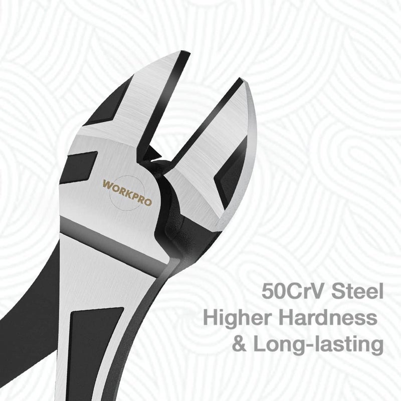 WORKPRO 7-Inch Diagonal Pliers in CRV Steel for Cutting Wires, Bi-material Handle Comfort Grip - Image 1