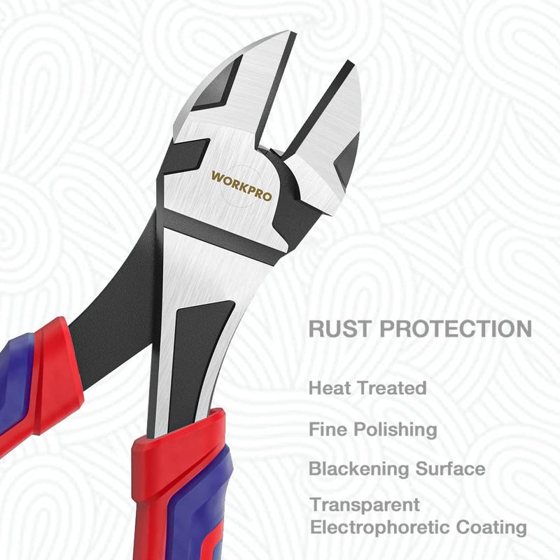 WORKPRO 7-Inch Diagonal Pliers in CRV Steel for Cutting Wires, Bi-material Handle Comfort Grip - Image 2