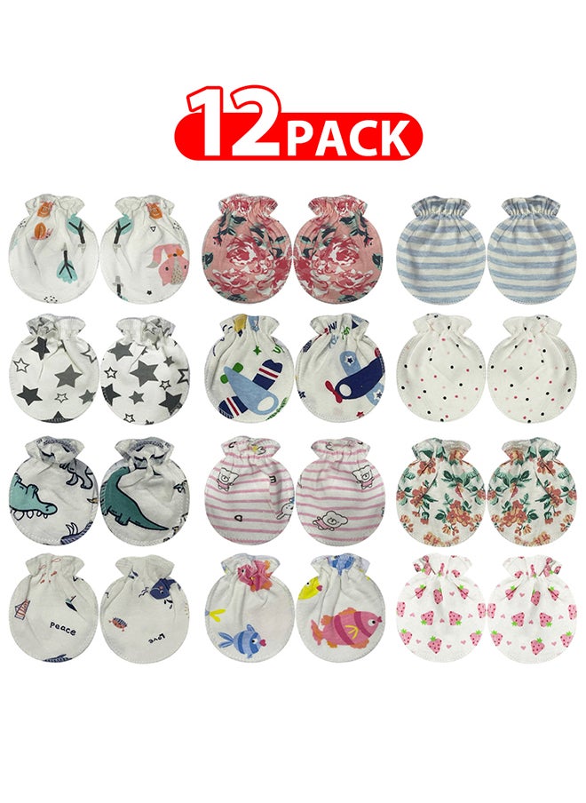 MARGOUN 12 Packs Newborn Baby Mittens Anti Scratch Baby Mittens No Scratch Mittens Baby Gloves for 0-6 Months Boys Girls Multicolour  - Image 1