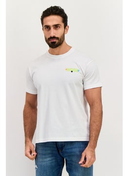 Men Crew Neck Short Sleeves Brand Logo T-Shirt, White