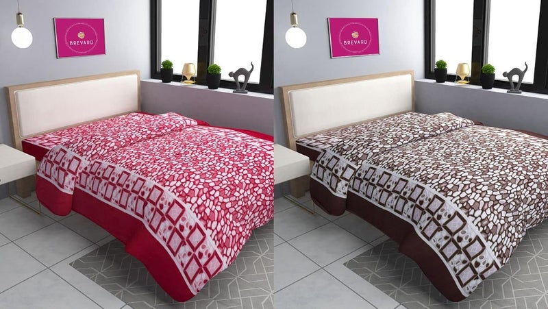BREVARD BREVARD Single Bed Woolen Fabric Geometric Quilt CoverDuvet CoverRajai CoverBlanket Cover for Winters 70 X 90 Inches Brown and Red Combo of 2  - Image 1