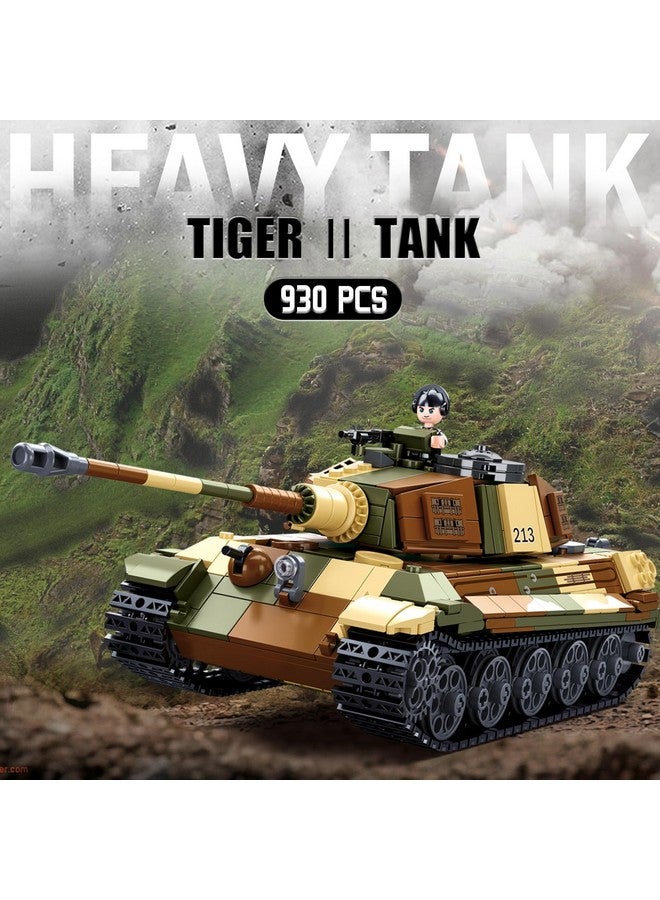 Sluban WW2 Tiger II Army Tank, Building Kit Set, Military Model Toys, with 4 Soldier Figures, Gifts for 6-12 Years Kids Old Army Toys, Compatible with Lego Tank, 930 PCS - Image 2