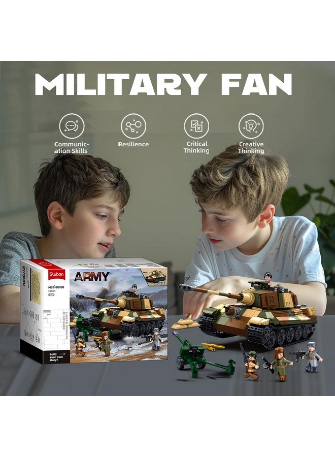 Sluban WW2 Tiger II Army Tank, Building Kit Set, Military Model Toys, with 4 Soldier Figures, Gifts for 6-12 Years Kids Old Army Toys, Compatible with Lego Tank, 930 PCS - Image 5