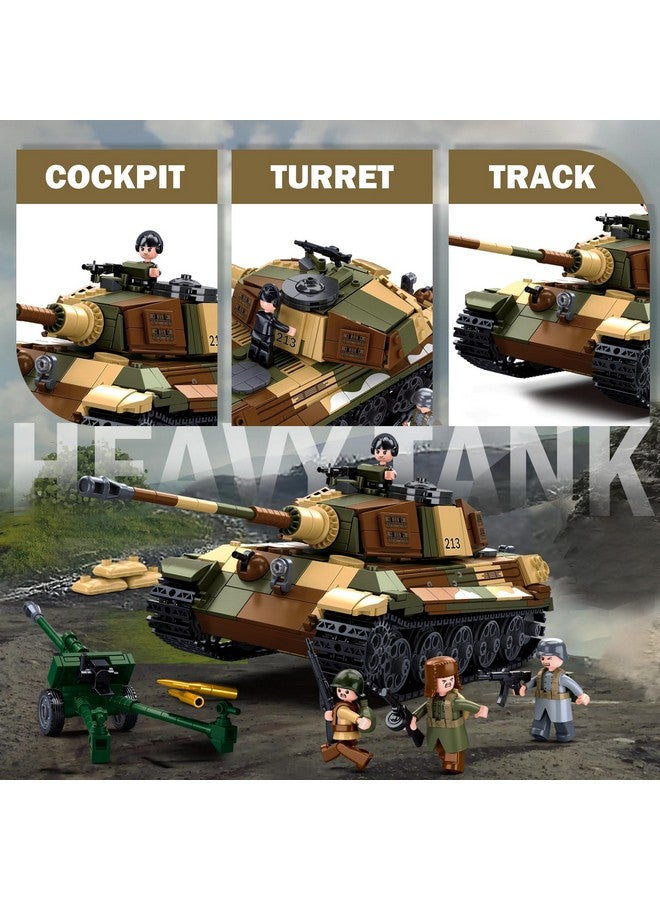 Sluban WW2 Tiger II Army Tank, Building Kit Set, Military Model Toys, with 4 Soldier Figures, Gifts for 6-12 Years Kids Old Army Toys, Compatible with Lego Tank, 930 PCS - Image 4