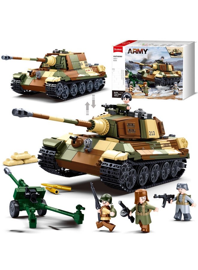 Sluban WW2 Tiger II Army Tank, Building Kit Set, Military Model Toys, with 4 Soldier Figures, Gifts for 6-12 Years Kids Old Army Toys, Compatible with Lego Tank, 930 PCS - Image 1