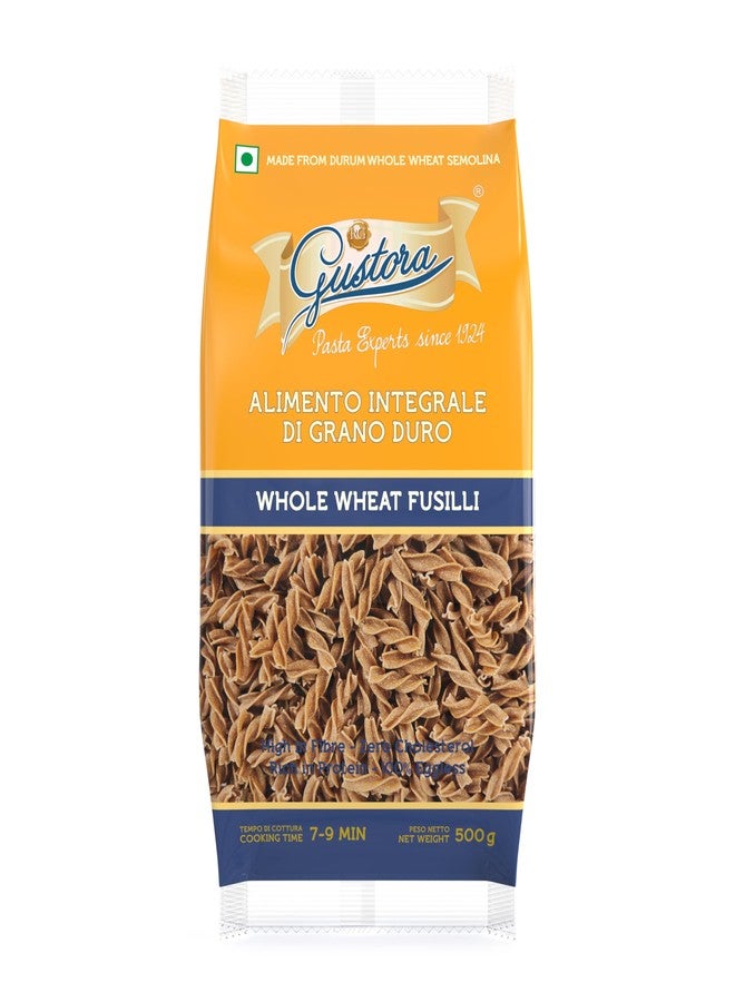 GUSTORA Whole Wheat Fusilli Pasta, 500g I Spiral Pasta Made of Durum Wheat Semolina I Rich in Protein & Fibre I Zero cholesterol I Vegetarian I No Trans-Fat I Cooking Time 10 Min (500g) - Image 1