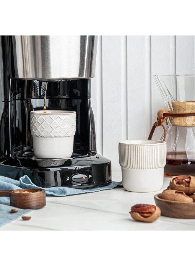 MIKIGEY Espresso Cups Set of 2, 4oz Espresso Shot Cups, Mini Coffee Mugs Farmhouse Decor, Demitasse Cup Perfect for Coffee Maker, Microwave and Dishwasher Safe, (Embossed Stripes+Checks - Image 2