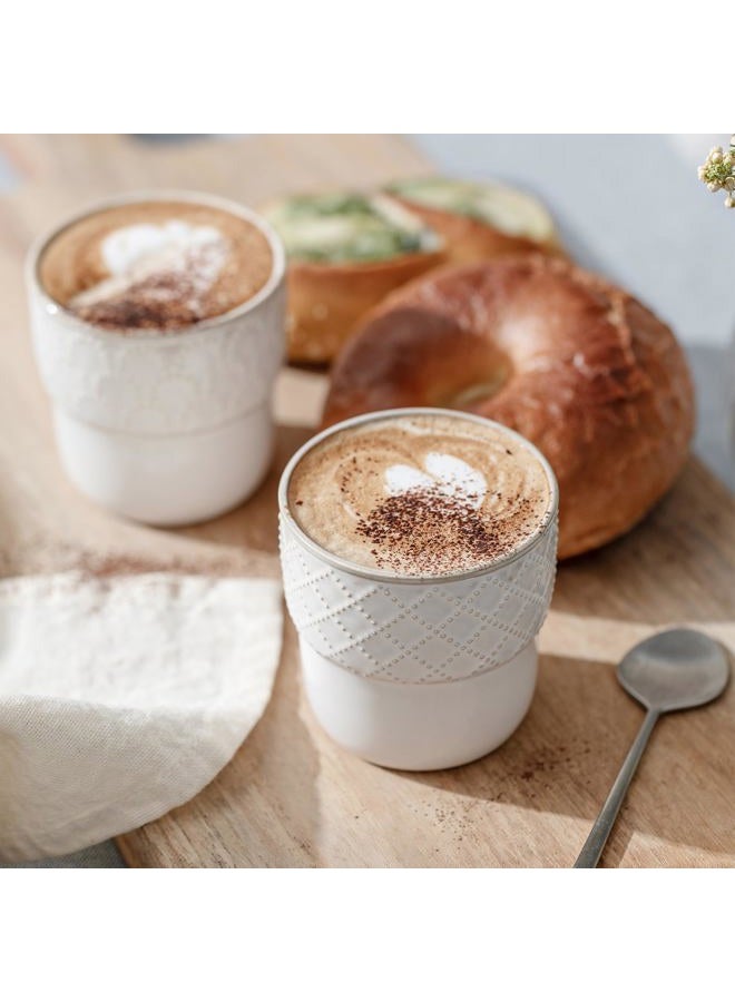 MIKIGEY Espresso Cups Set of 2, 4oz Espresso Shot Cups, Mini Coffee Mugs Farmhouse Decor, Demitasse Cup Perfect for Coffee Maker, Microwave and Dishwasher Safe, (Embossed Stripes+Checks - Image 4