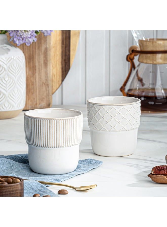 MIKIGEY Espresso Cups Set of 2, 4oz Espresso Shot Cups, Mini Coffee Mugs Farmhouse Decor, Demitasse Cup Perfect for Coffee Maker, Microwave and Dishwasher Safe, (Embossed Stripes+Checks - Image 3