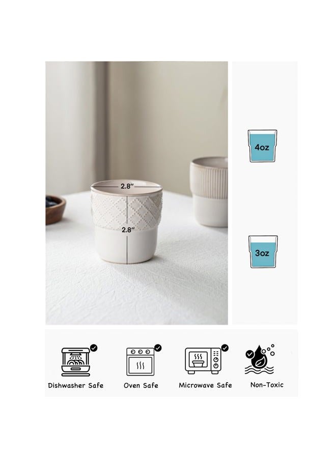 MIKIGEY Espresso Cups Set of 2, 4oz Espresso Shot Cups, Mini Coffee Mugs Farmhouse Decor, Demitasse Cup Perfect for Coffee Maker, Microwave and Dishwasher Safe, (Embossed Stripes+Checks - Image 5