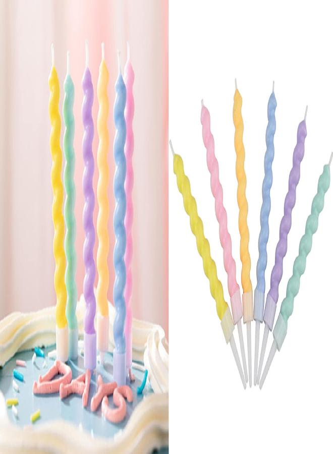 T-shin Candy Coloured Spiral Candles Set,Colorful Happy Birthday Candles,Twisty Curly Coil Candles,Creative Fun Long Thin Wedding Birthday Candles Set,Party Supplies,Cake Decoration,6 Pack  - Image 2