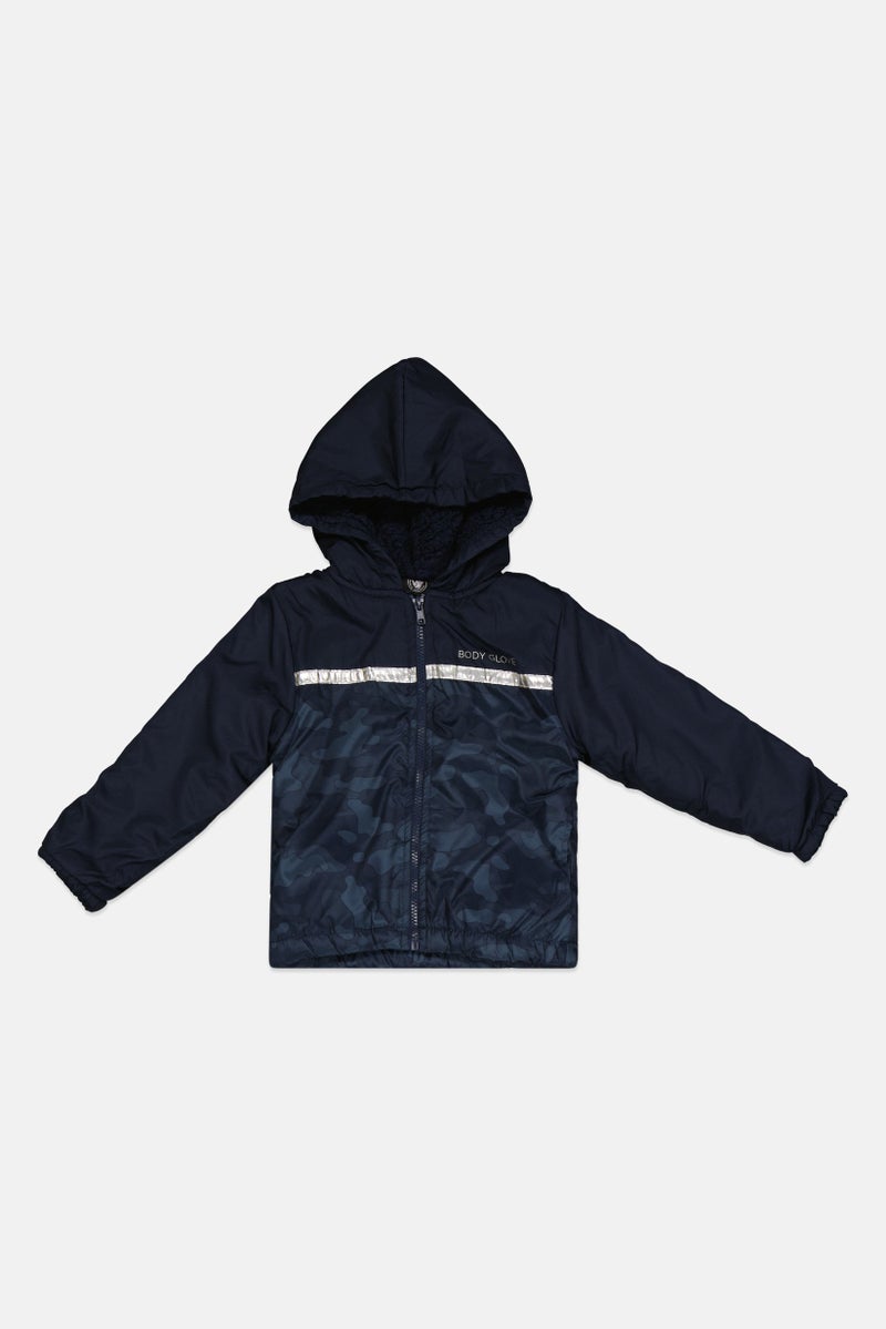 Body Glove Toddler Girl Hooded Brand Logo Puffer Jacket, Navy Combo - Image 1