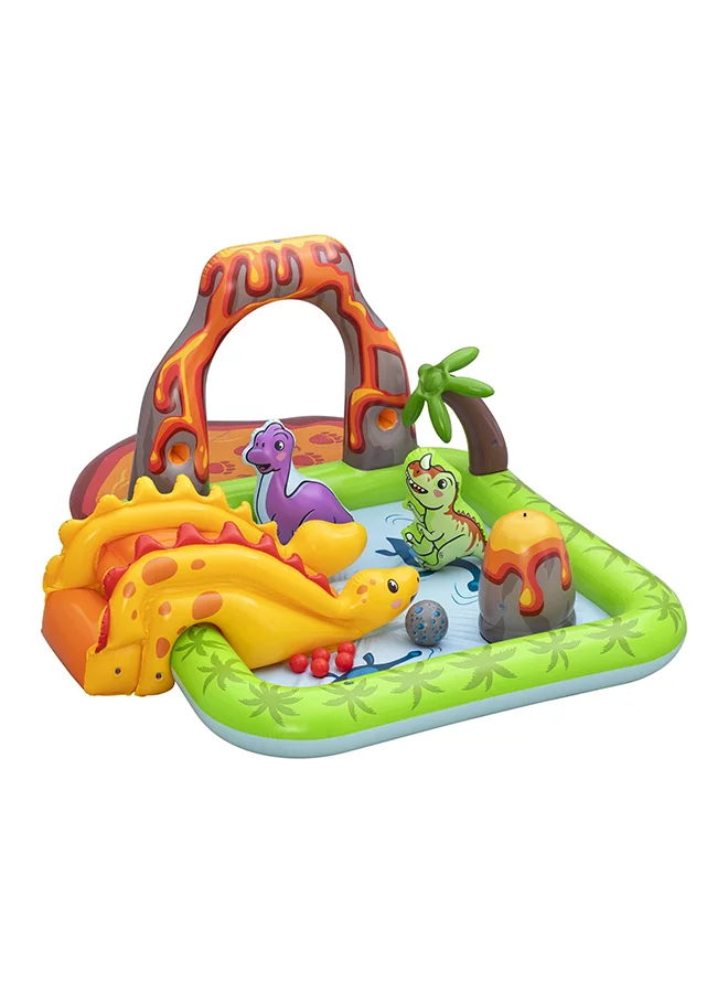 Bestway Volcano Springs Inflatable Kids Play Center with Water Slide, Dinosaur Theme Splash Pool, Ball Play Set, Beach Ball Included, Outdoor Water Activity Set, Repair Patch Included, 2.62m x 1.88m x 1.02m
