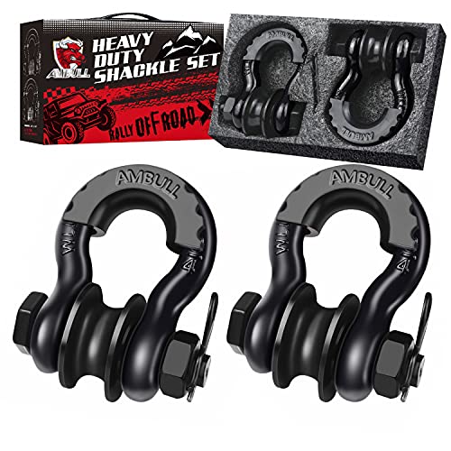 AMBULL Upgraded Snatch Block 34 D Ring Shackle 2 Pack 22000lb Break Strength with Towing Pulley Heavy Duty Offroad Recovery Accessory for Truck Tractor ATV  UTV  Black