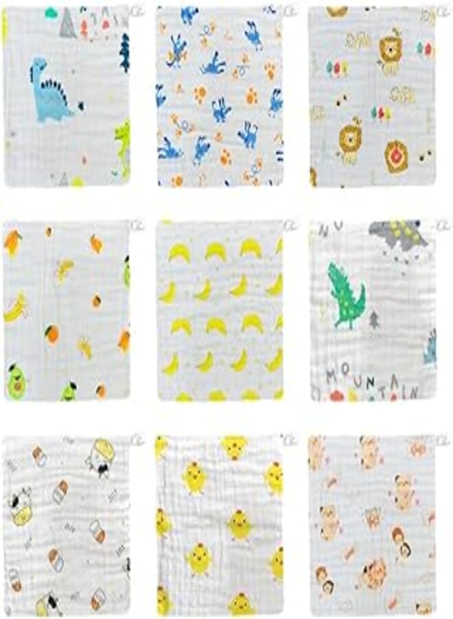 MARGOUN Baby Muslin Washcloths Soft Face Cloths for Newborn 30 * 30 cm, Absorbent Bath Face Towels, Baby Wipes, Burp Cloths or Face Towels (9 pack A)