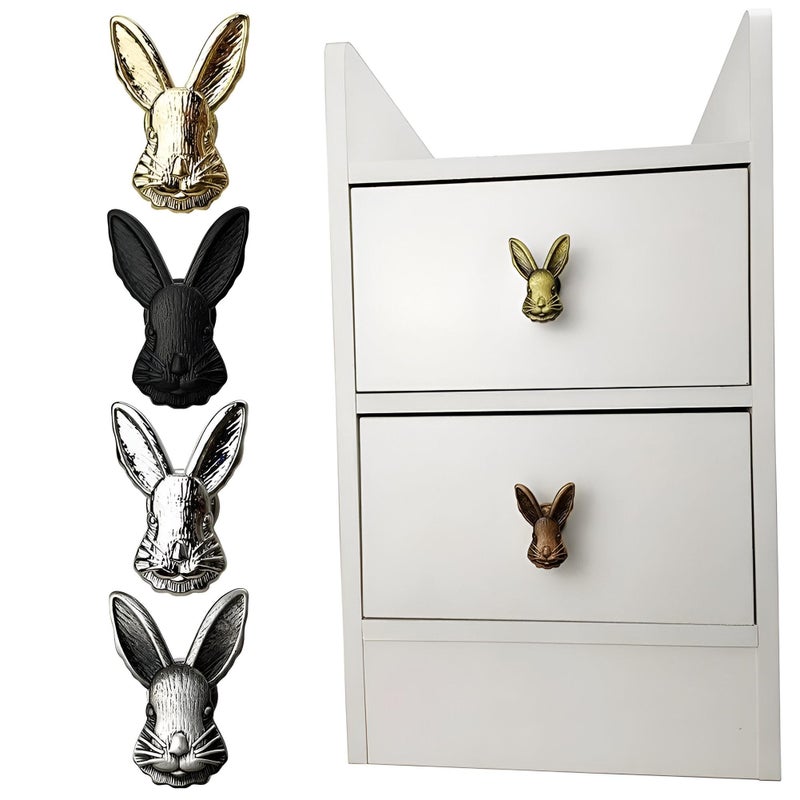 Furniture Handles - Decorative Rabbit-Shaped Knobs in Zinc Alloy for Kitchen Cabinets, Closets, Dressers, and Wardrobes, Easy to Install with Screws and Hardware Accessories (color-ancient tin) - Image 2