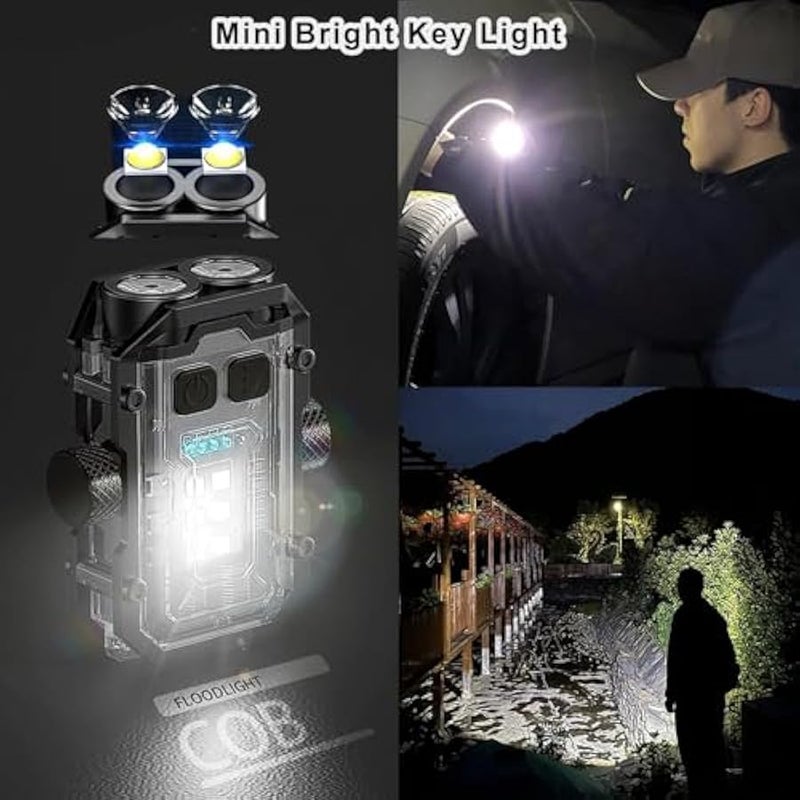 Mini Flashlight - Small Powerful LED EDC Flashlight with 360°Magnet, Red/Blue COB Side Light, USB-C Rechargeable, Clip On Pocket Light for Hiking, Camping, Emergency (Water Resistant) (Black) - Image 5