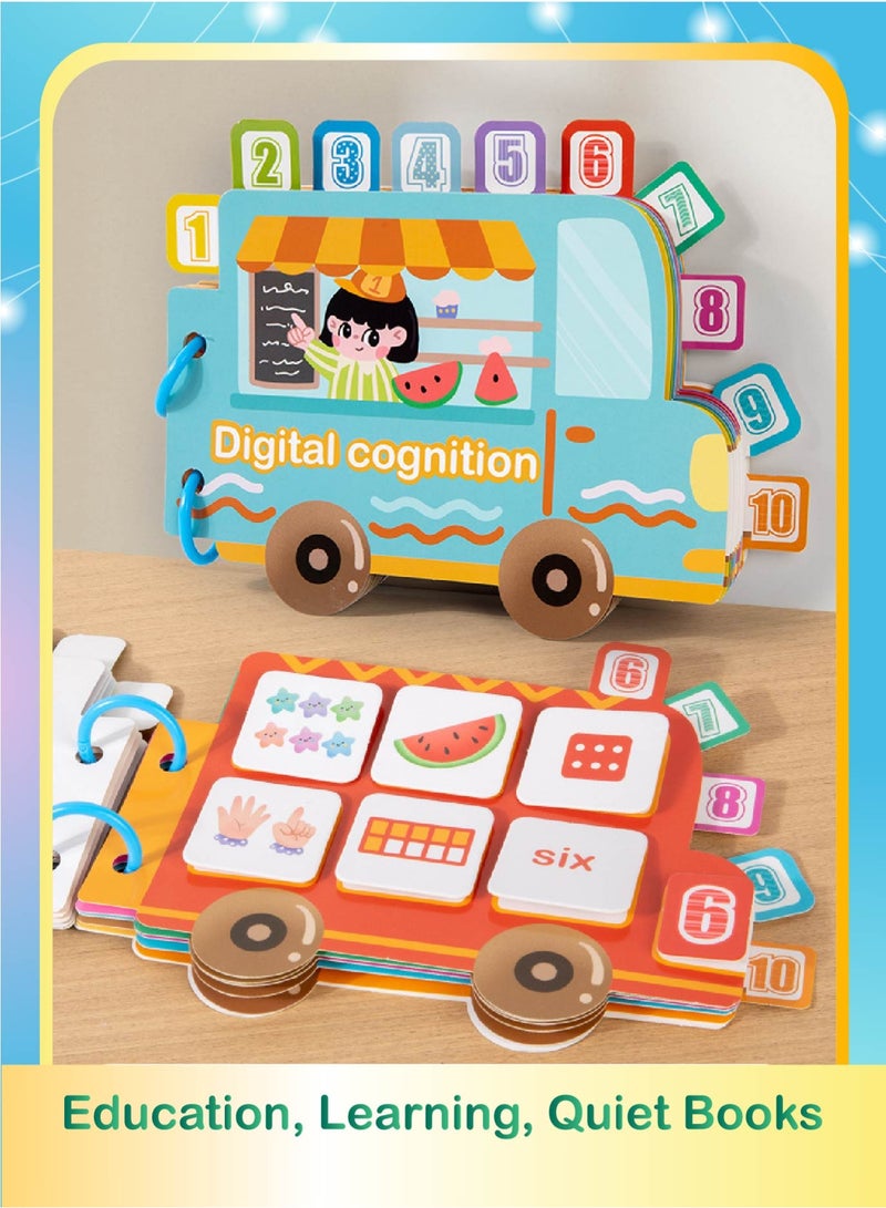 كتاب الأرقام الهادئ للصغار - كتاب نشاط تعليمي قابل لإعادة الاستخدام للقص واللصق، لعبة تنمية المهارات الحركية الدقيقة وتعلم العد للرياضيات المبكرة للأطفال من 3-5 سنوات - Image 1