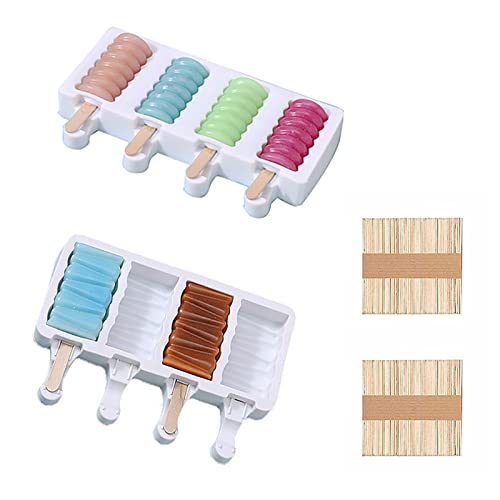 2 pcs Popsicle Molds small 4 Cavities Cake Pop Silicone Molds Ice Cream Cakesicle Molds for DIY Popsicle with 100 Wooden Sticks