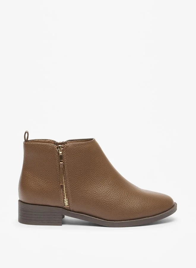 Flora Bella By Shoexpress Women's Textured Ankle Boots with Zip Closure